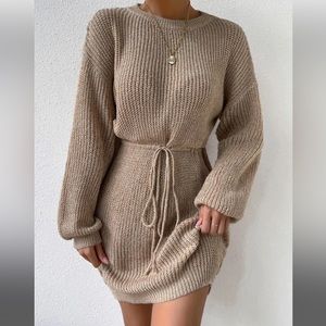 Beige keyhole sweater dress